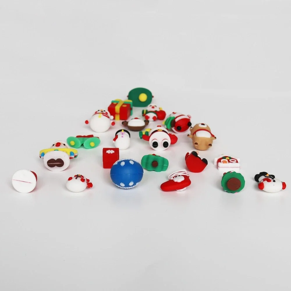Lot of 21 Miniature PVC Rubber Christmas Tree Ornaments Santa Snow Man Gift Bell